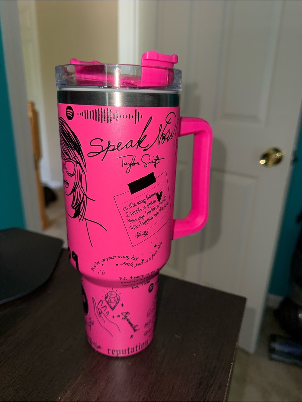 Taylor Swift Pink "Speak Now" Travel Tumbler with Handle